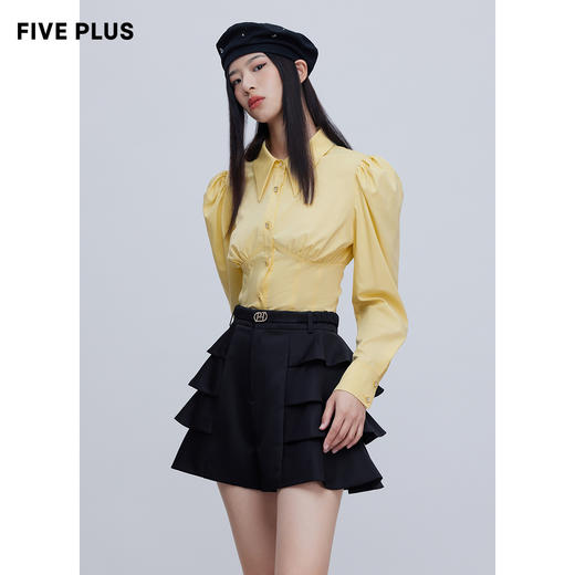FIVE PLUS2022新款女春装设计感小众衬衫女泡泡长袖复古气质上衣2WN1014350 商品图0