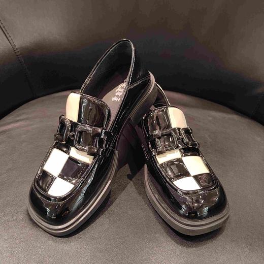 lfgj   bp801 方头单鞋一脚蹬英伦风格子漆皮软皮两穿乐福鞋 商品图3