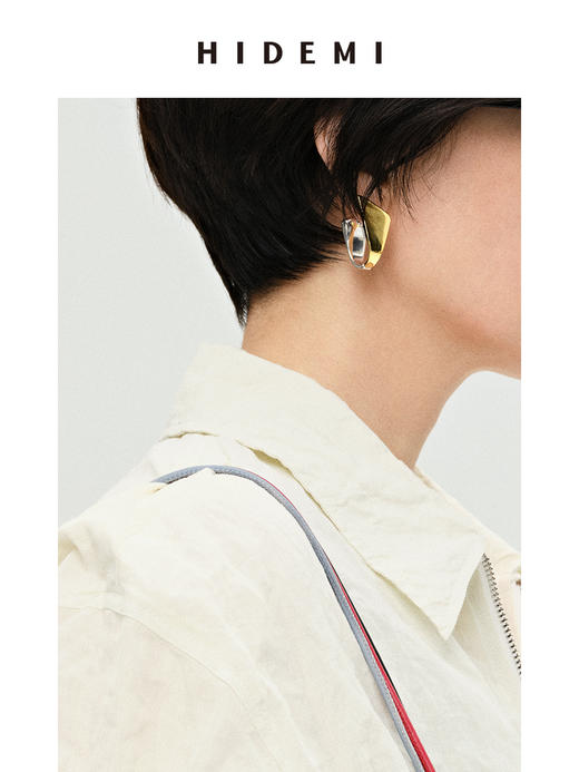 HIDEMI简约设计感几何夹子式金银双色耳环 商品图2