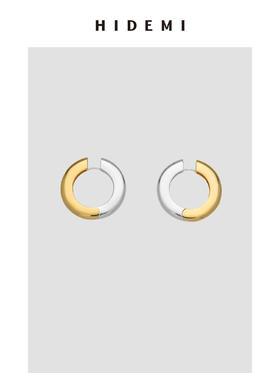 HIDEMI简约设计感宽版圆形金银双色耳环