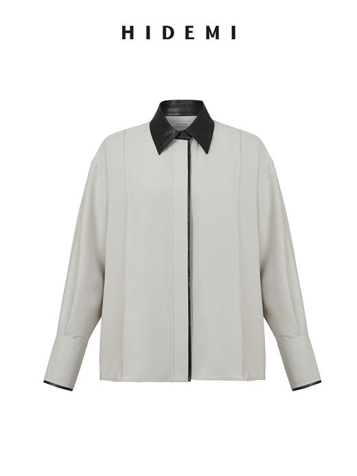 HIDEMI简约设计感拼皮衬衫式外套 商品图8