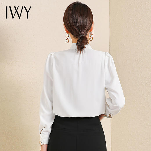 IWY/白衬衫女气质雪纺衫春秋薄款抗皱垂感上衣长袖正装通勤职业工作服 AB0857 商品图3