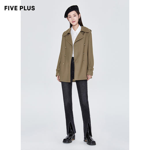FIVE PLUS2022新款女春装复古气质中长风衣女双排扣翻领开襟外套2WN1043260 商品图1