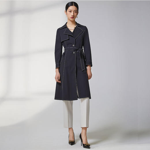 蓝地明线立翻领长款风衣BLWCF045000 商品图3