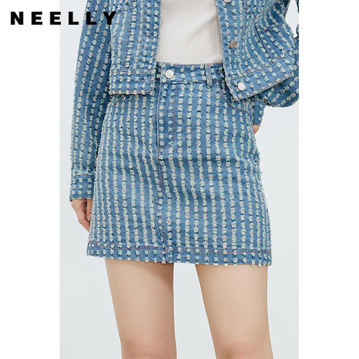 NEELLY纳俪商场同款牛仔半身裙短2022年春季新款高腰显瘦a字裙女 商品图1