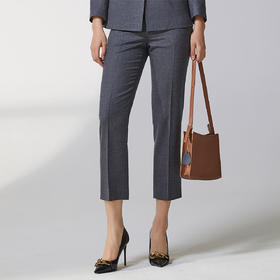 蓝地明线装饰直筒西装裤BLWCT005K00