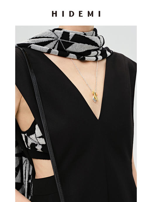 HIDEMI简约几何设计感不对称可拆卸式金银双色项链 商品图5