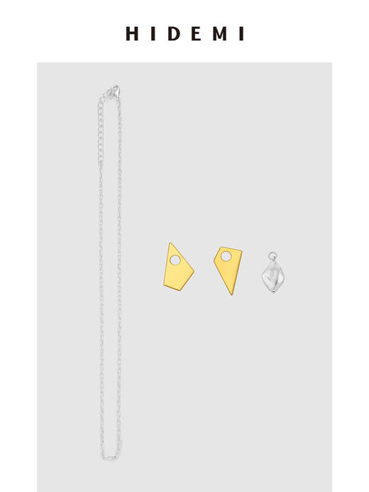 HIDEMI简约几何设计感不对称可拆卸式金银双色项链 商品图2