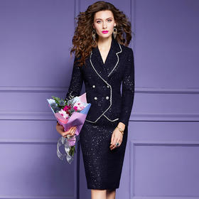 FMY43546新款时尚名媛气质小香风修身外套裙子两件套