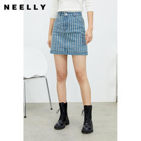 NEELLY纳俪商场同款牛仔半身裙短2022年春季新款高腰显瘦a字裙女