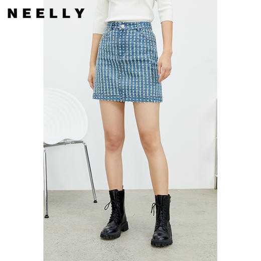NEELLY纳俪商场同款牛仔半身裙短2022年春季新款高腰显瘦a字裙女 商品图0