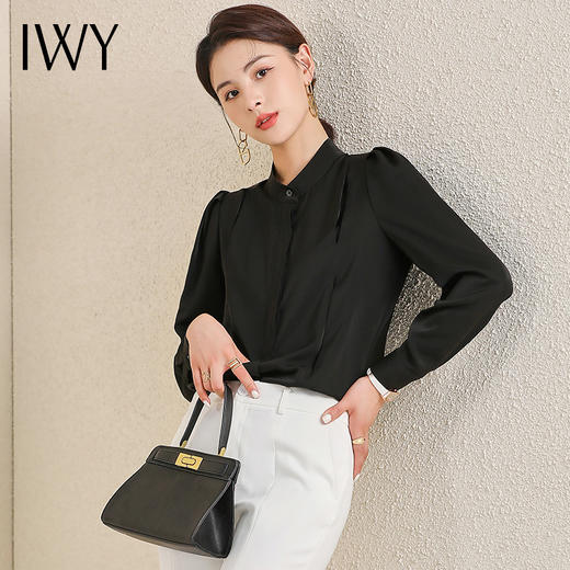IWY/复古港味气质衬衫女夏季薄款宽松长袖衬衣设计感小众黑上衣AB0857-B 商品图3