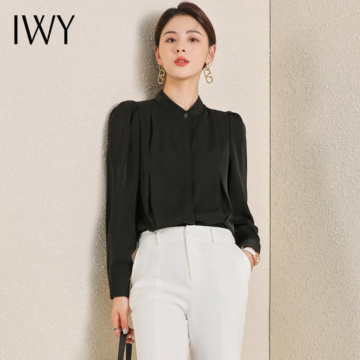 IWY/复古港味气质衬衫女夏季薄款宽松长袖衬衣设计感小众黑上衣AB0857-B 商品图2