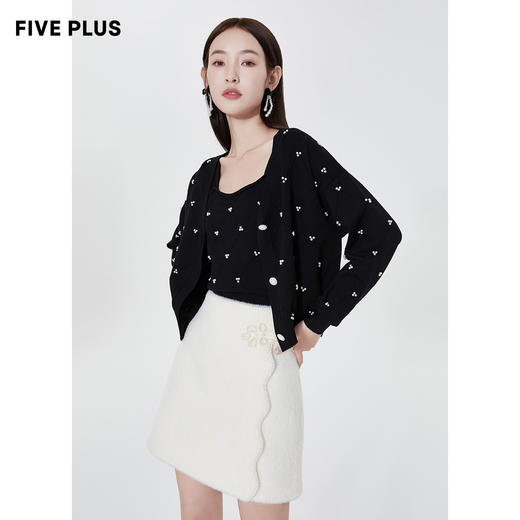 FIVE PLUS2022新款女春装宽松V领针织开衫女肌理感外套配吊带打底2WN1033010 商品图0