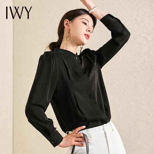 IWY/复古港味气质衬衫女夏季薄款宽松长袖衬衣设计感小众黑上衣AB0857-B 商品图0