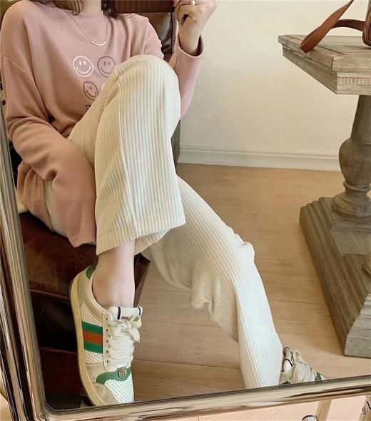 【雪尼尔 春秋款时尚百搭】秋冬加绒加厚新款2022慵懒风针织裤高腰小香风休闲长裤加厚天鹅绒奶油裤女 商品图0