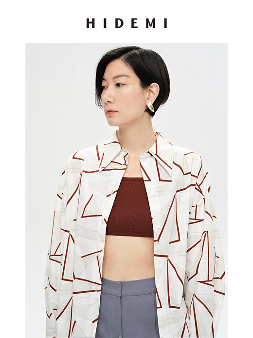 HIDEMI几何印花廓形衬衫 红白/黑绿 商品图4