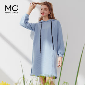 2024春季新款宽松休闲慵懒中长款女装开叉侧摆抽绳简约连帽卫衣裙