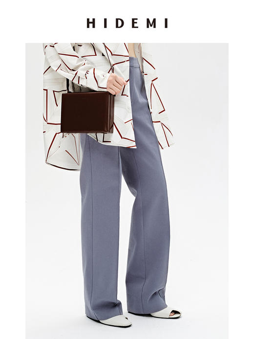 HIDEMI 雾霾蓝显瘦微喇型斜纹棉质长西裤 商品图5