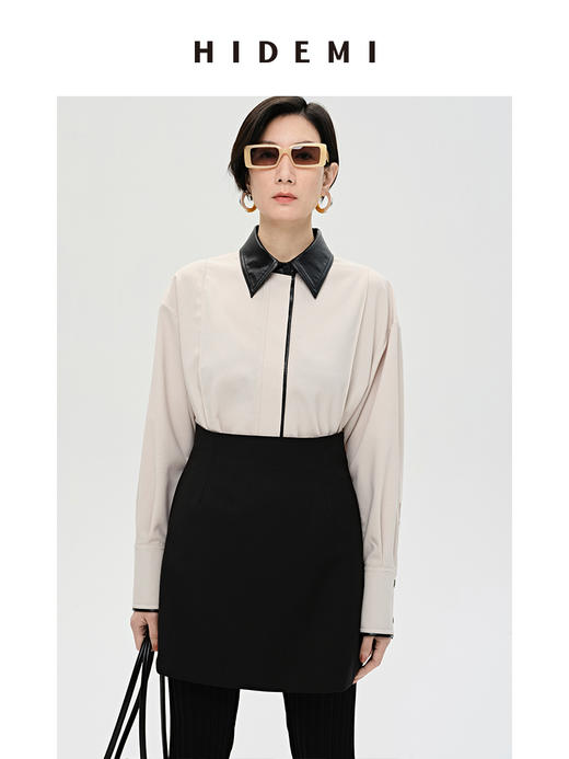 HIDEMI简约设计感拼皮衬衫式外套 商品图6