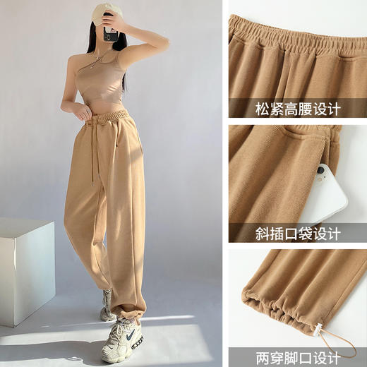 卡其阔腿裤女春季2022新款宽松直筒显瘦束脚裤休闲抽绳两穿运动裤 商品图2