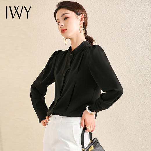 IWY/复古港味气质衬衫女夏季薄款宽松长袖衬衣设计感小众黑上衣AB0857-B 商品图4