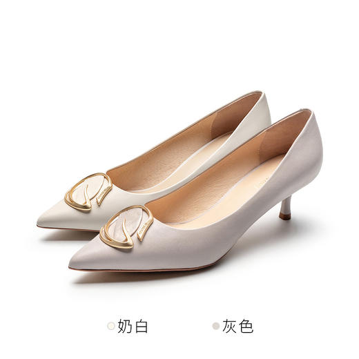 莱尔斯丹2022春夏新款优雅尖头饰扣细跟女单鞋3M49716 商品图5
