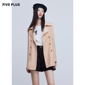 FIVE PLUS2022新款女春装复古气质中长风衣女双排扣翻领开襟外套2WN1043260