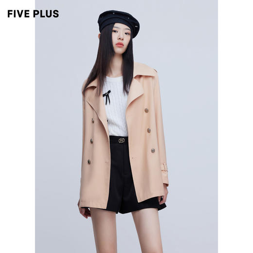 FIVE PLUS2022新款女春装复古气质中长风衣女双排扣翻领开襟外套2WN1043260 商品图0