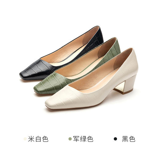 莱尔斯丹2022春夏新款优雅方头纯色压纹中跟单鞋3M40901 商品图4