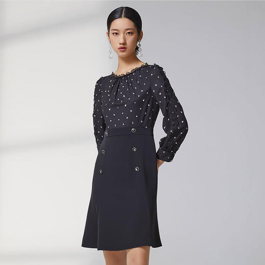 蓝地蕾丝花边拼接连衣裙BLWCL043000 商品图1