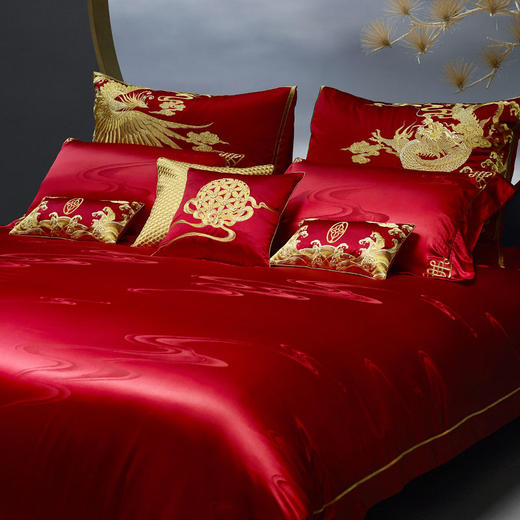 whinny/惠谊 新中式红色新婚典真丝丝棉绣花提花十件套 锦绣姻缘 商品图0