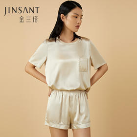 金三塔桑蚕丝弹力缎女士舒适凉爽可外穿钉珠时尚衣裤套家居服新品  YSFCA404