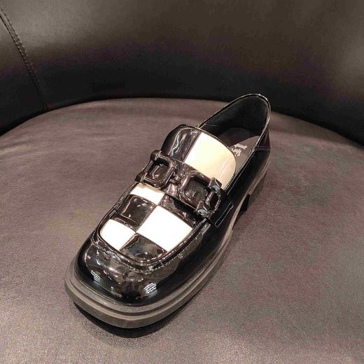 lfgj   bp801 方头单鞋一脚蹬英伦风格子漆皮软皮两穿乐福鞋 商品图0