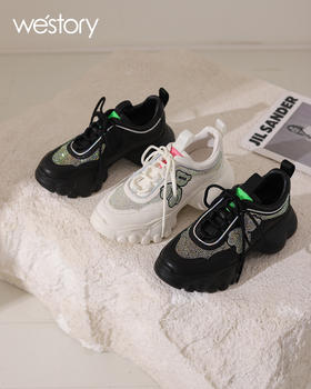 westory2022年春季新款商场同款烫钻小熊老爹鞋厚底增高时尚休闲鞋W22AM54571