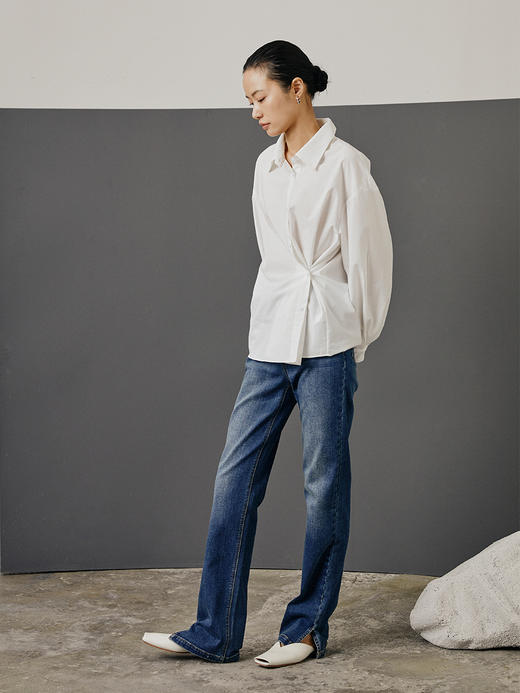 HeyDress收腰设计感白色衬衫女上衣小众宽松长袖衬衣 商品图1