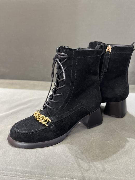 IUIU SECOND 2021冬季新款金属链条粗跟百搭马丁靴 商品图2