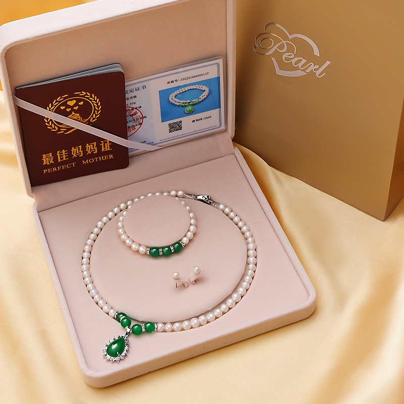 【520礼物】六鑫珠宝 淡水珍珠首饰8-9mm三件套