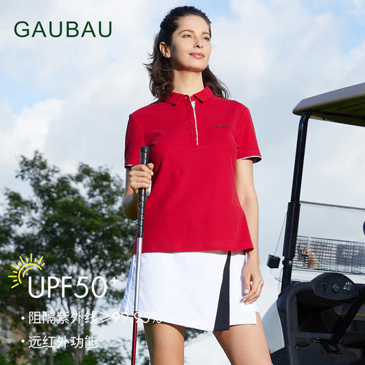 GAUBAU/戈宝红麻新款高尔夫女子运动夏显瘦休闲短袖T恤防晒polo衫 商品图0