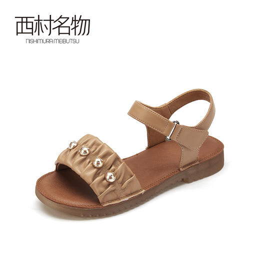 西村名物2021夏季新款平底凉鞋女一字带休闲百搭仙女风超火T21BG23691 商品图0