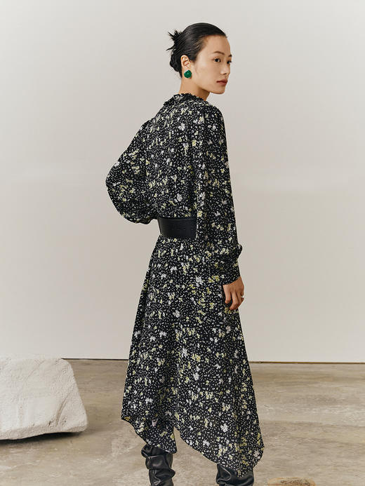 HeyDress法式碎花长袖连衣裙女显瘦收腰不规则温柔气质裙子 商品图2