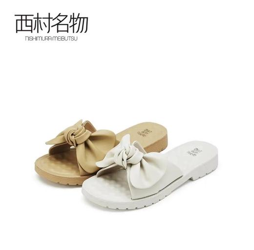 西村名物2021年夏新款凉拖舒软羊皮可爱风蝴蝶结平底外穿拖鞋休闲沙滩女士拖鞋T21BJ23791 商品图0