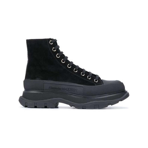 ALEXANDER MCQUEEN 亚历山大麦昆 男士绒面皮革系带厚底靴子短靴 男士休闲鞋 黑色 627206 WHBGU 1081 商品图0