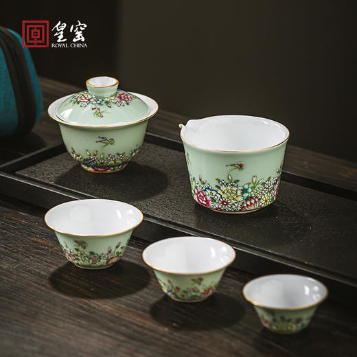 【皇窑】雅玩 手绘青釉万花茶具 商品图0