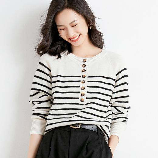 纤束马带扣条纹圆领 GH-2130 商品图1