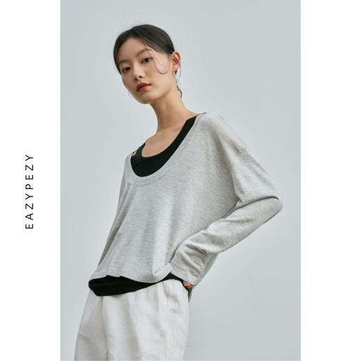 真丝羊绒精纺大U领罩衫 商品图0