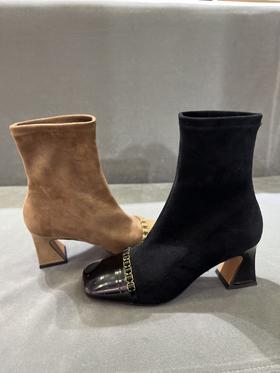 IUIU SECOND 2021冬季新款时尚拼接方头粗跟短靴