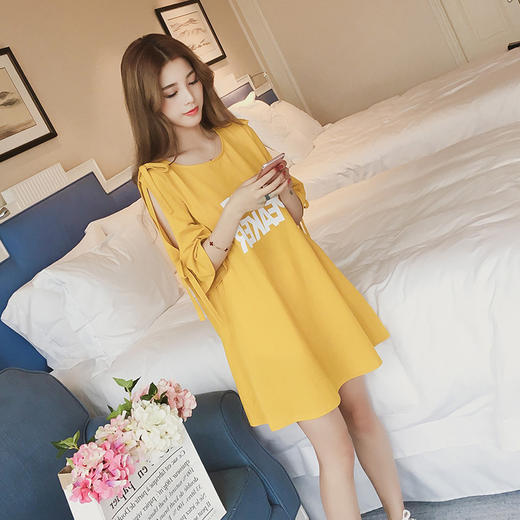 t恤女2021年新款韩版夏宽松显瘦字母中长款短袖圆领ins潮打底裙 商品图3