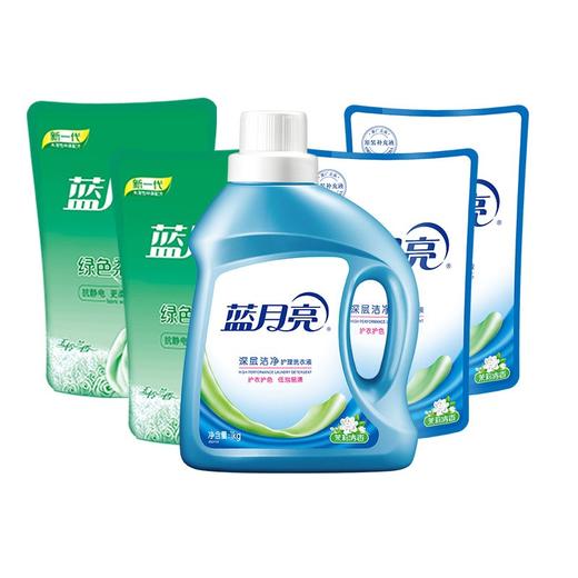 蓝月亮 美满生活洗护5件套（茉莉花香洗衣液1公斤瓶*1、茉莉花香洗衣液500克袋*2、玉玲兰柔顺剂500克袋*2）  商品图2