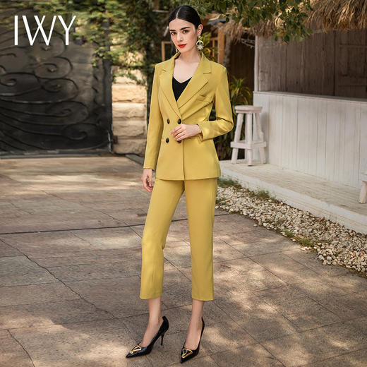 IWY/高端质感姜黄色西装套装女款双排扣干练主持人西服套裤职业装CP0255 商品图1